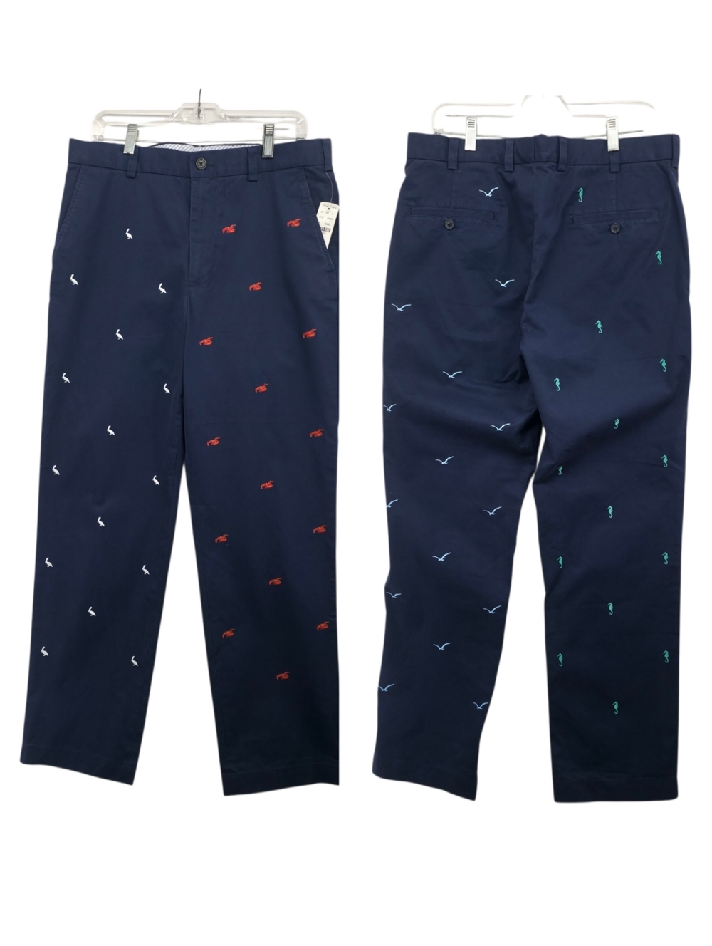 Brooks Brothers Clark Coastal Nautical Embroidered Pants Lobster Seahorse NWT 35